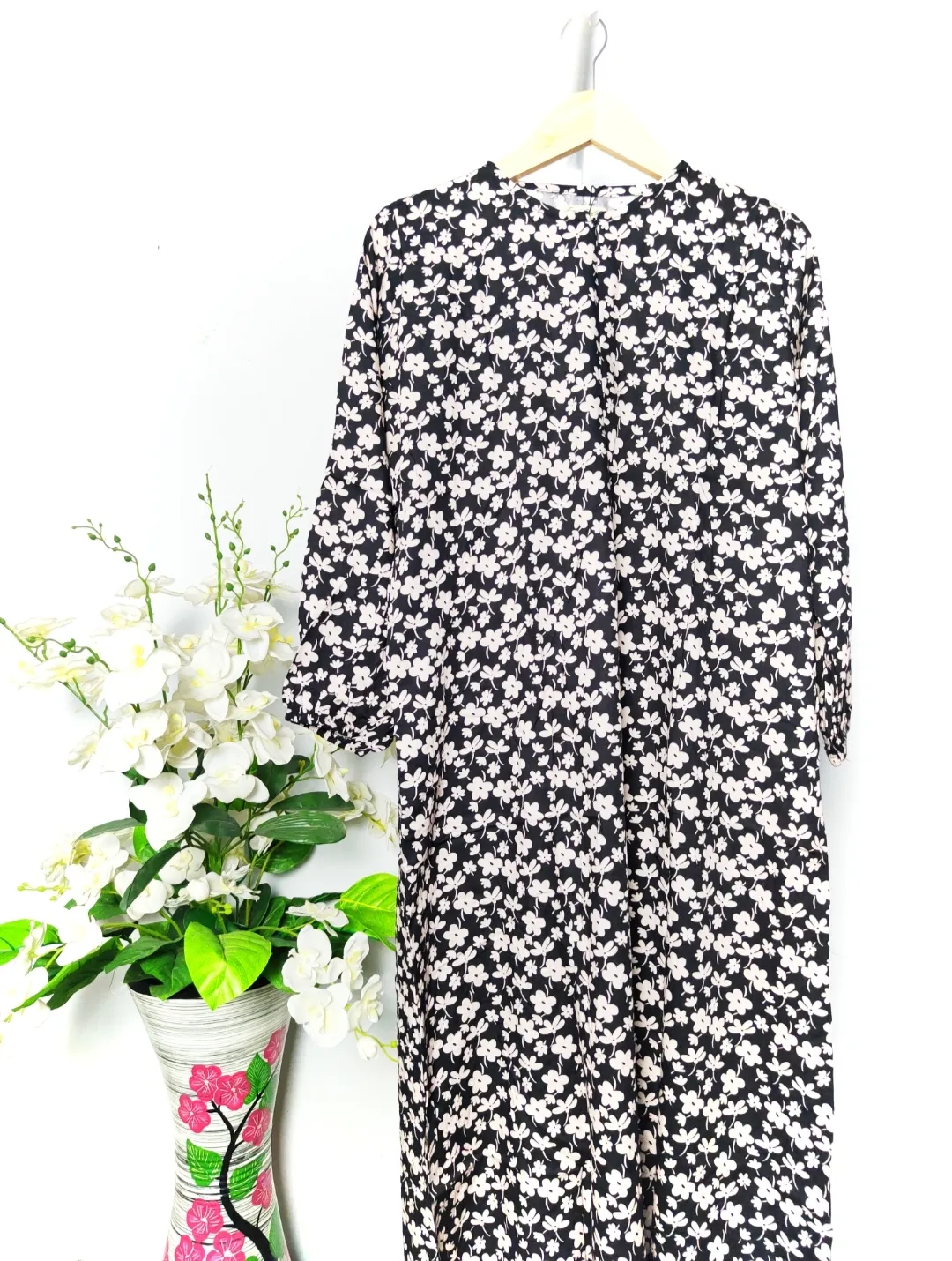 Midi Dress Lengan Panjang Motif I
